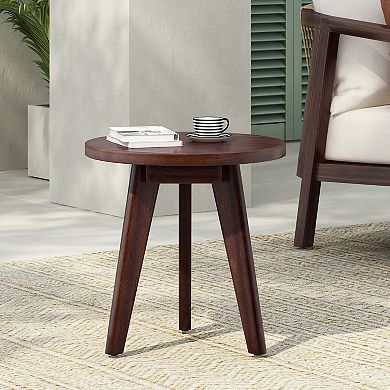 Acacia Wood Side Table with Jutting Tri-Leg Design for Living Room & Bedroom