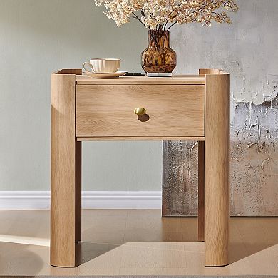 Nightstand with Charging Station Set of 2, Modern 23.6" Tall Wooden End Table with Drawer