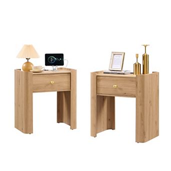 Nightstand with Charging Station Set of 2, Modern 23.6" Tall Wooden End Table with Drawer