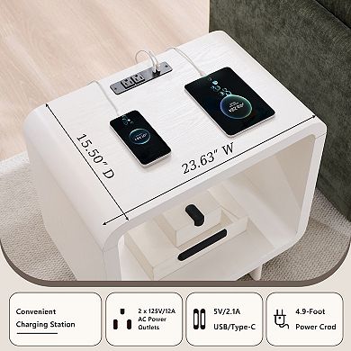 Nightstand Set of 2 with Charging Station, Modern 23.6" Tall End Table with Drawer