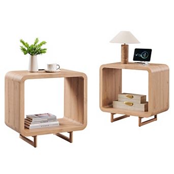 Nightstand Set of 2 with Charging Station, Modern 23.6" Tall End Table with Drawer
