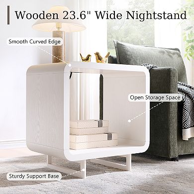Nightstand with Charging Station, Modern 23.6" Tall End Table with Drawer