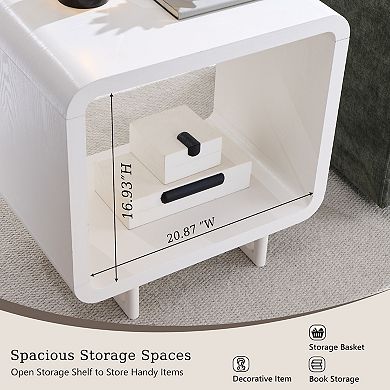 Nightstand with Charging Station, Modern 23.6" Tall End Table with Drawer