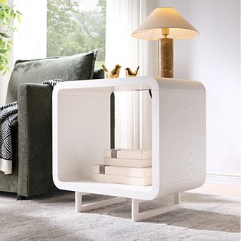 Nightstand with Charging Station, Modern 23.6" Tall End Table with Drawer