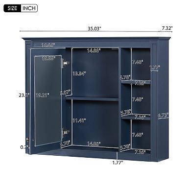 Bathroom Mirror Cabinet with 6 Open Shelves, Wall Mounted Medicine Cabinet