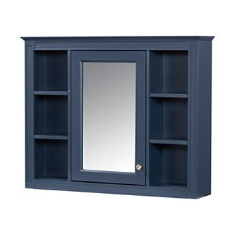 Bathroom Mirror Cabinet with 6 Open Shelves, Wall Mounted Medicine Cabinet