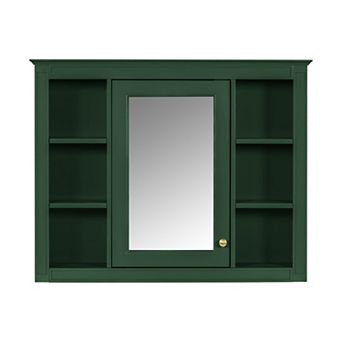 Bathroom Mirror Cabinet with 6 Open Shelves, Wall Mounted Medicine Cabinet