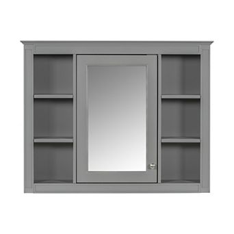 Bathroom Mirror Cabinet with 6 Open Shelves, Wall Mounted Medicine Cabinet