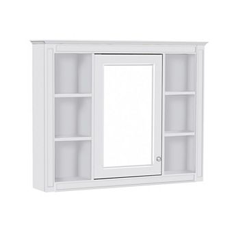 Bathroom Mirror Cabinet with 6 Open Shelves, Wall Mounted Medicine Cabinet