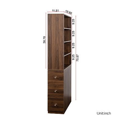 4-Tier Storage Cabinet with 3 Drawers ,Modern Tall Bookshelf for Living Room Office