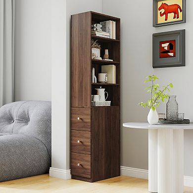 4-Tier Storage Cabinet with 3 Drawers ,Modern Tall Bookshelf for Living Room Office