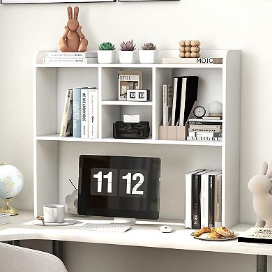 Desktop Bookshelf Desk Storage Hutch with 6 Shelves for Computer Desk 3-Tier Display Organizer Rack