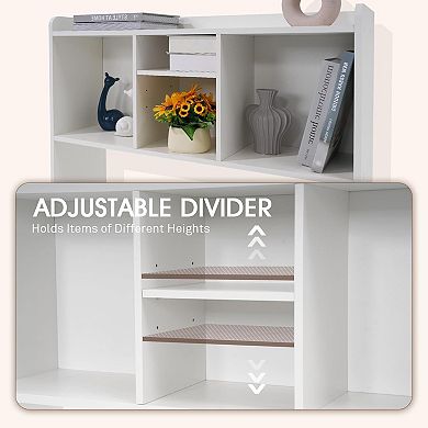 Desktop Bookshelf Desk Storage Hutch with 6 Shelves for Computer Desk 3-Tier Display Organizer Rack