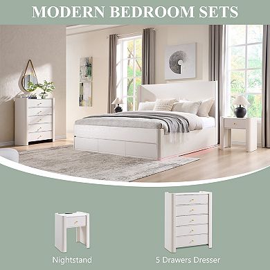 Nightstand with Charging Station, Modern 23.6" Tall Wooden Bedside Table with Drawer