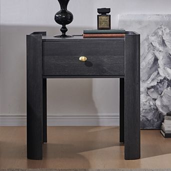Nightstand with Charging Station, Modern 23.6" Tall Wooden Bedside Table with Drawer