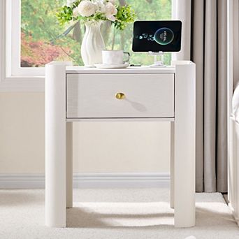 Nightstand with Charging Station, Modern 23.6" Tall Wooden Bedside Table with Drawer