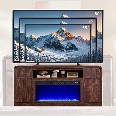 70" Modern Fireplace TV Stand with 2 Drawers & 2 Doors, Wood Media Console for TVs Up to 80"
