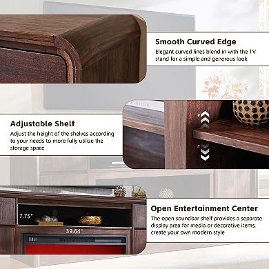 70" Modern Fireplace TV Stand with 2 Drawers & 2 Doors, Wood Media Console for TVs Up to 80"