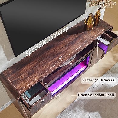 70" Modern Fireplace TV Stand with 2 Drawers & 2 Doors, Wood Media Console for TVs Up to 80"