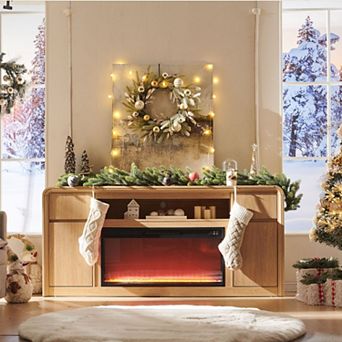 70" Modern Fireplace TV Stand with 2 Drawers & 2 Doors, Wood Media Console for TVs Up to 80"