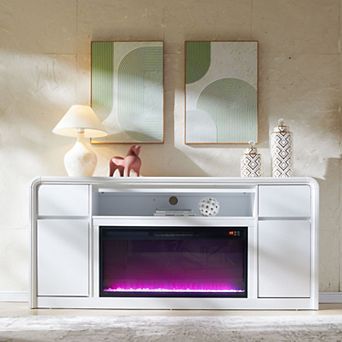 70" Modern Fireplace TV Stand with 2 Drawers & 2 Doors, Wood Media Console for TVs Up to 80"