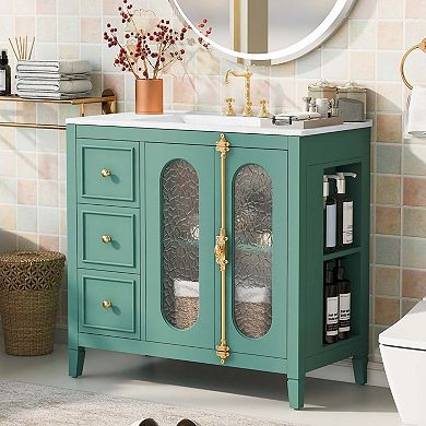 36" Bathroom Vanity with 2 Soft Close Doors and 3 Drawers, Solid Wood Storage Cabinet