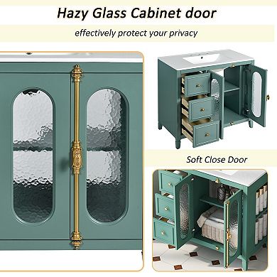 36" Bathroom Vanity with 2 Soft Close Doors and 3 Drawers, Solid Wood Storage Cabinet