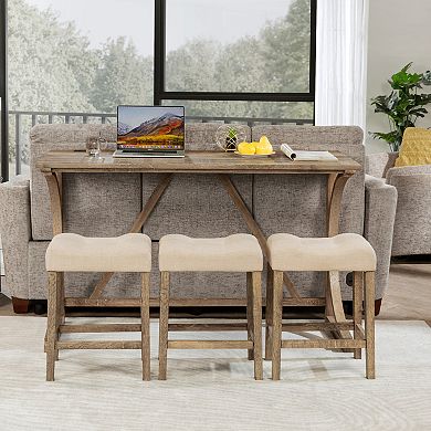 4 Piece Bar Table Set with Power Outlet and 3 Padded Stools