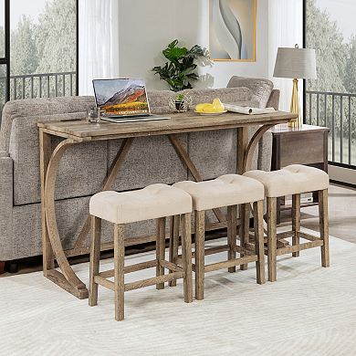4 Piece Bar Table Set with Power Outlet and 3 Padded Stools