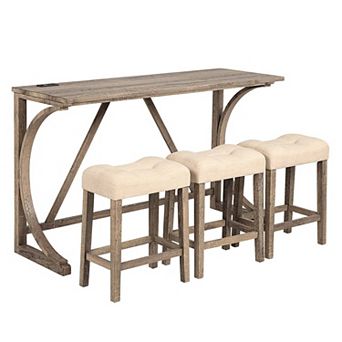 4 pc Bar Table Set with Power Outlet and 3 Padded Stools