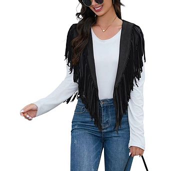 Women's Fringe Vest 70s western Hippie Faux Suede Sleeveless Costume Tassel Waistcoat