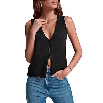 Women's Knit Sleeveless Deep V-Neck Cropped Vest