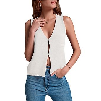 Women's Knit Sleeveless Deep V-Neck Cropped Vest