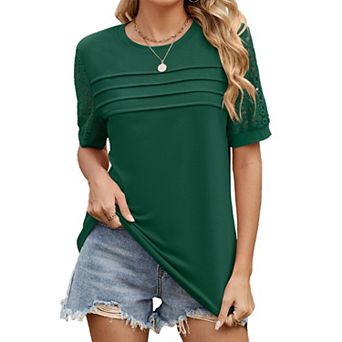 Women's Loose Fit T Shirt Summer Casual Round Neck Hollow Out Short Sleeve Top