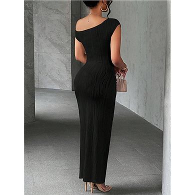 Women's Dress One-Shoulder Ruched Bodycon Maxi Dress
