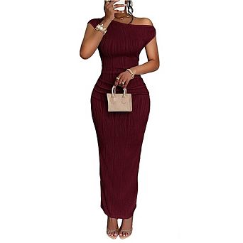 Women's Dress One-Shoulder Ruched Bodycon Maxi Dress