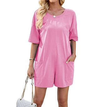 Women Oversized Rompers Half Sleeve Athletic Workout Reversible Hot Shot Tee Romper Deep Pockets