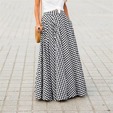 Women's Skirt Plaid High-Waisted A-Line Maxi Skirt with Pockets