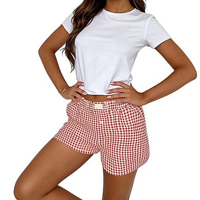 Women's Elastic Waist Plaid Pattern Button High Waist Relaxed Shorts