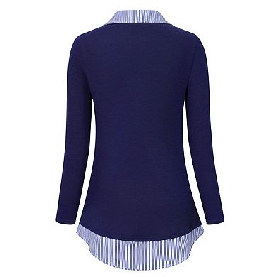 Women's Long Sleeve V-Neck Contrast Collared Shirts Patchwork Work Blouse Plaid Tunics Tops