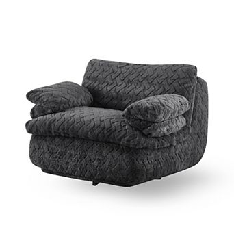 GOMYHOME Oversized 360 ° Swivel Accent Chair, Plush Deep Cushion Upholstered Armchair, Charcoal Gray