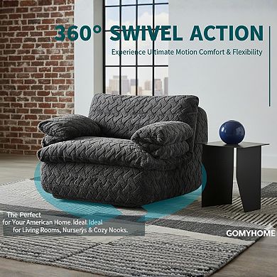 GOMYHOME Oversized 360 ° Swivel Accent Chair, Plush Deep Cushion Upholstered Armchair, Charcoal Gray