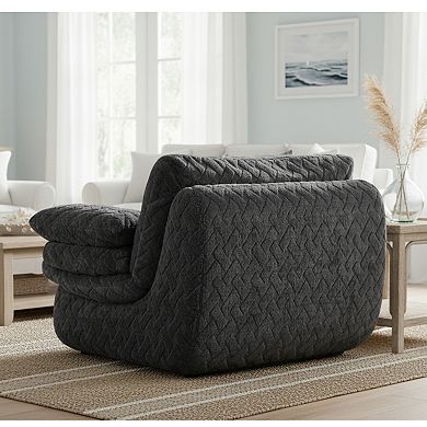 GOMYHOME Oversized 360 ° Swivel Accent Chair, Plush Deep Cushion Upholstered Armchair, Charcoal Gray
