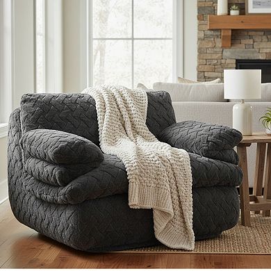 GOMYHOME Oversized 360 ° Swivel Accent Chair, Plush Deep Cushion Upholstered Armchair, Charcoal Gray
