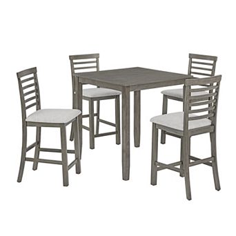 GOMYHOME 5 pc Counter Height Dining Set, Square Kitchen Pub Table with 4 Gray Upholstered Chairs