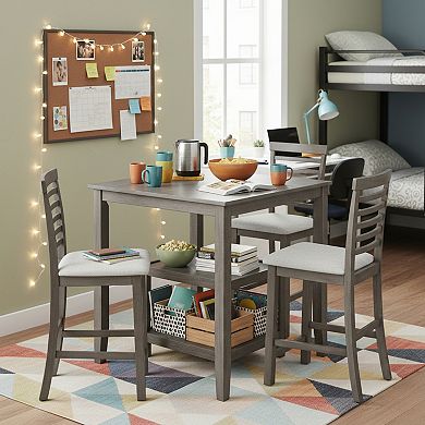 GOMYHOME 5-Piece Counter Height Dining Set, Square Kitchen Pub Table with 4 Gray Upholstered Chairs