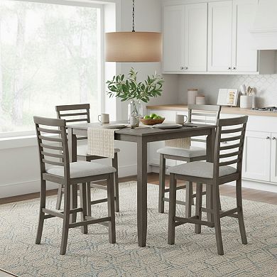 GOMYHOME 5-Piece Counter Height Dining Set, Square Kitchen Pub Table with 4 Gray Upholstered Chairs