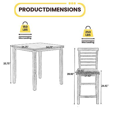GOMYHOME 5-Piece Counter Height Dining Set, Square Kitchen Pub Table with 4 Gray Upholstered Chairs