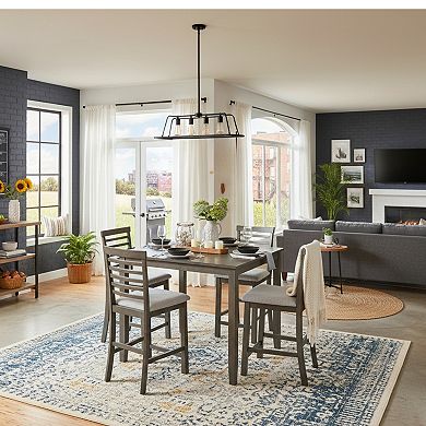 GOMYHOME 5-Piece Counter Height Dining Set, Square Kitchen Pub Table with 4 Gray Upholstered Chairs