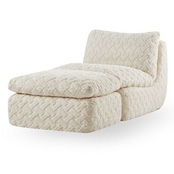 GOMYHOME Corduroy Low-Profile Accent Chair with Ottoman, Cream White